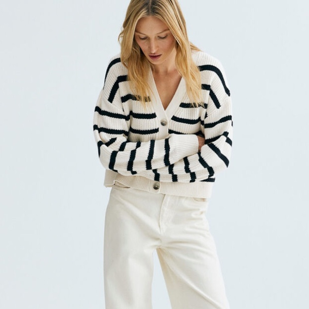 H&M Striped Black and Cream Knit Sweater